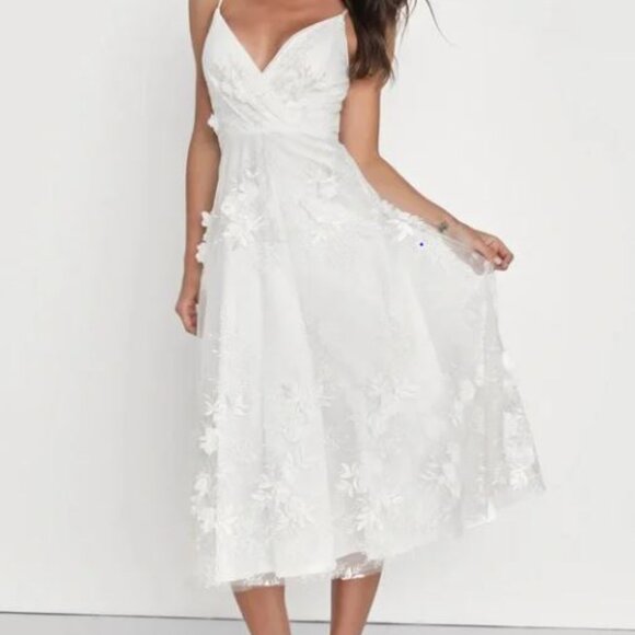 Lulus Magical Occasion Embroidered 3D Applique Midi Dress Bridal Fairy Coquette - Picture 1 of 15